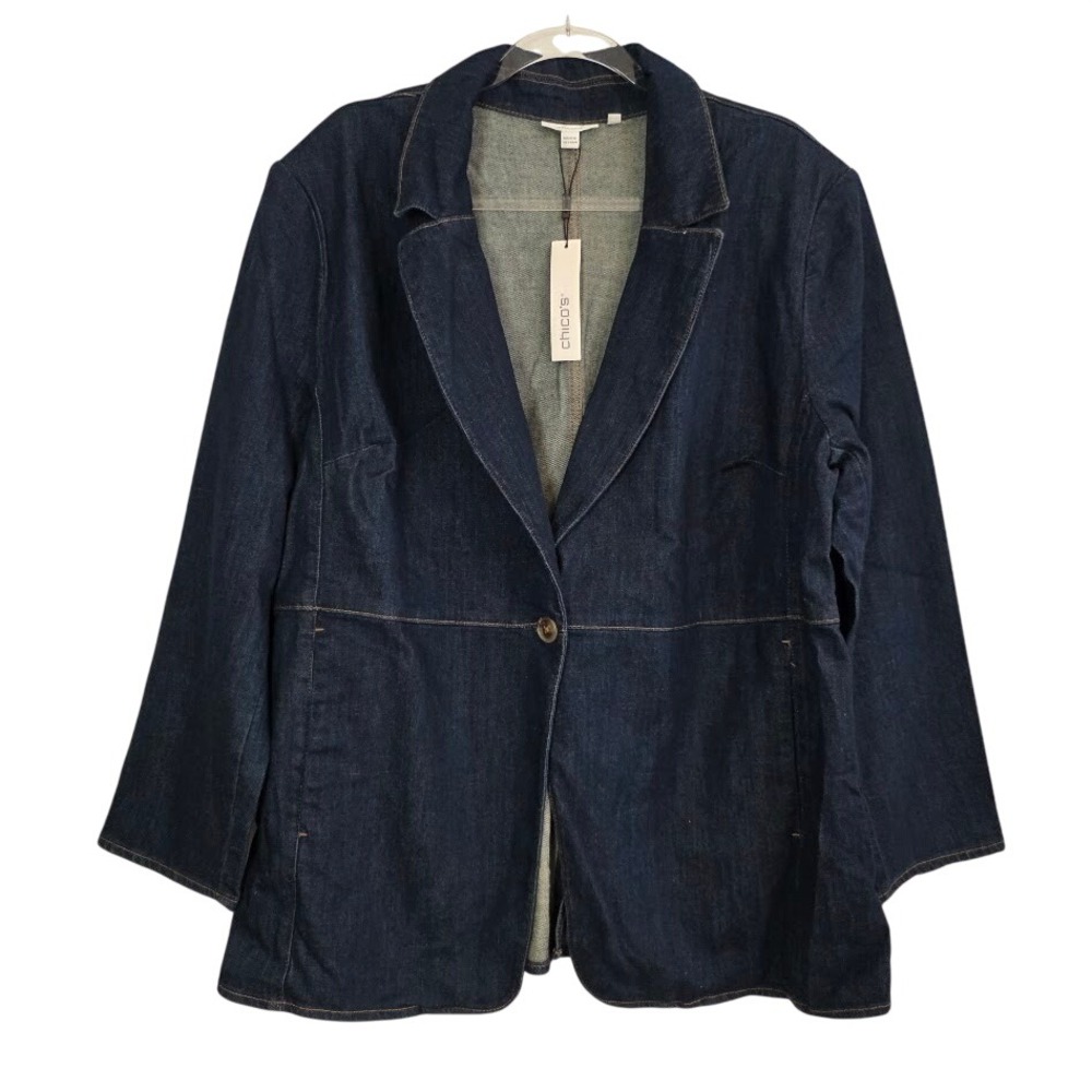 Chicos Women 4 / US 20 Denim Blazer Sycamore Indigo Single Button 570353686 NWT